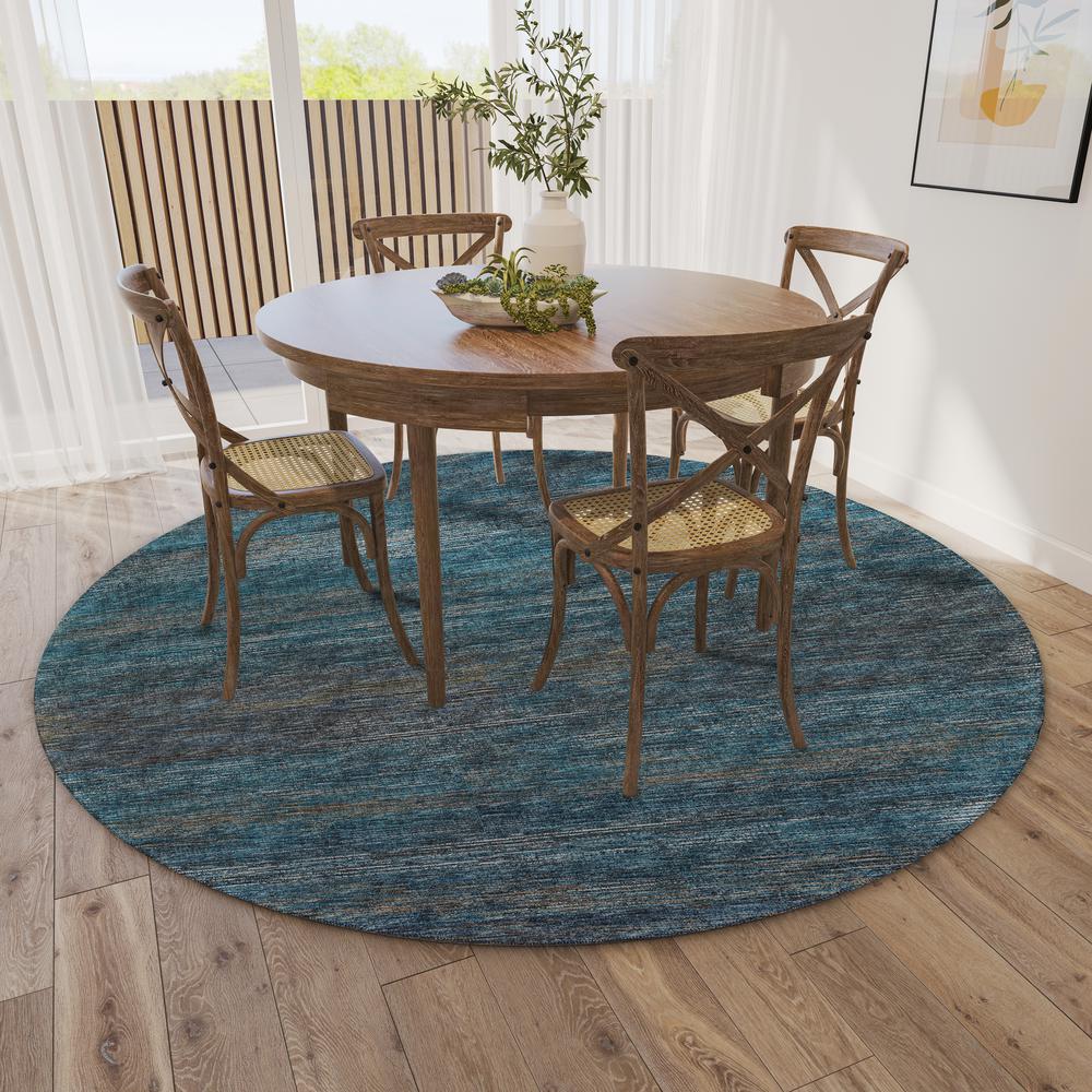 Marston Blue Transitional Striped 8' x 8' Round Rug Blue AMA31