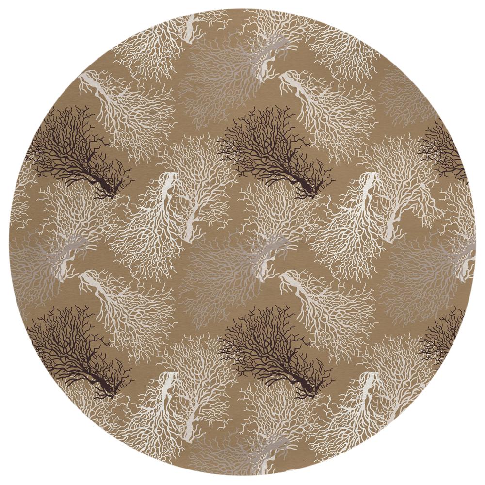 Indoor/Outdoor Surfside ASR33 Latte Washable 8' x 8' Round Rug