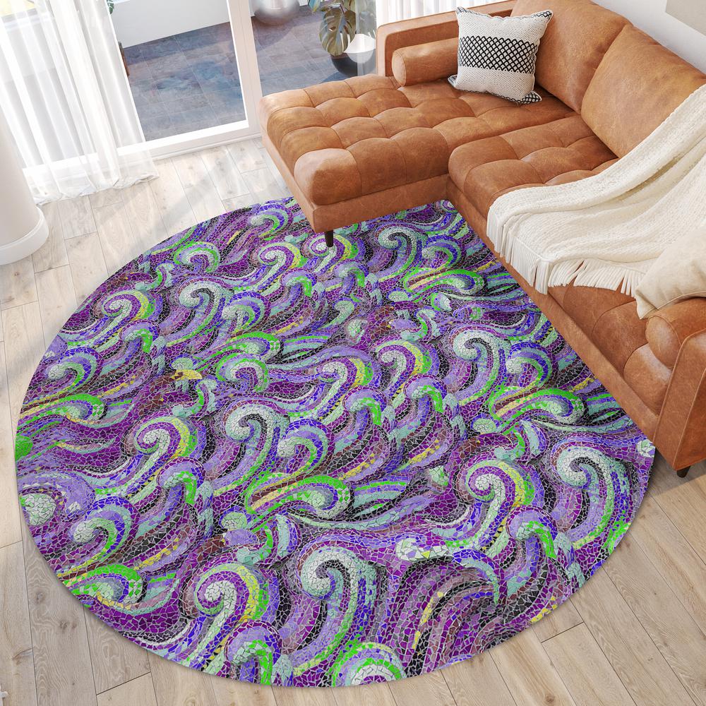 Indoor/Outdoor Surfside ASR44 Purple Washable 8' x 8' Round Rug
