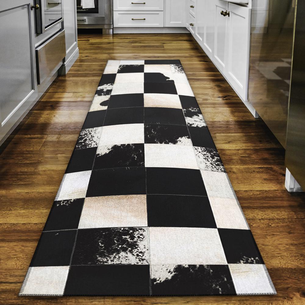 Laredo Black Animal Patchwork 2'3" x 7'6" Runner Rug Black ALR40