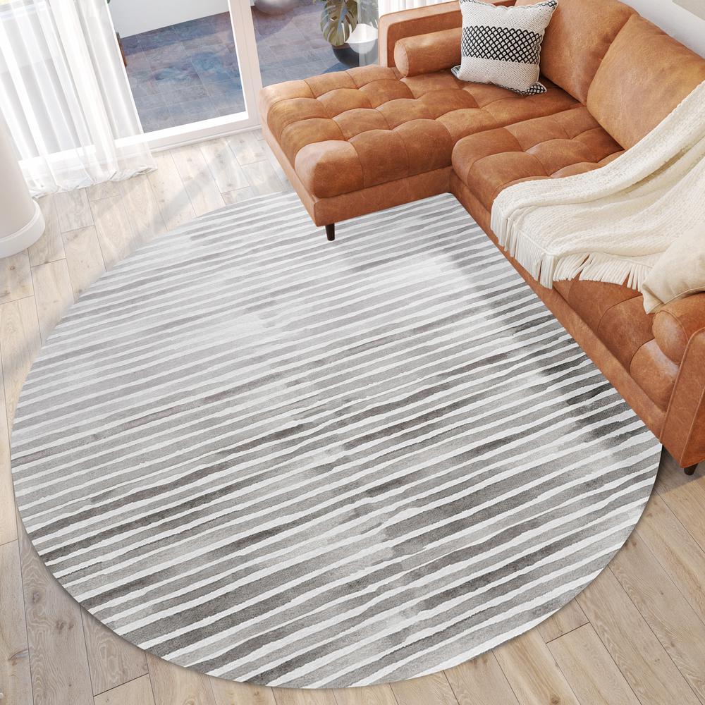 Indoor/Outdoor Surfside ASR38 Gray Washable 8' x 8' Round Rug