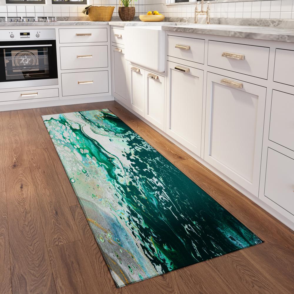 Karina Green Modern Abstract 2'3" x 7'6" Runner Rug Green AKC40