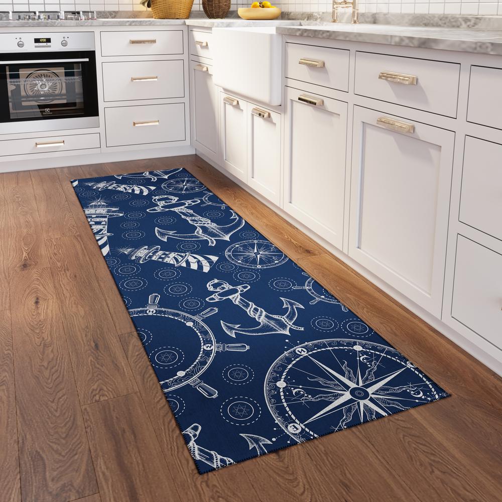 Indoor/Outdoor Harpswell AHP39 Blue Washable 2'3" x 7'6" Runner Rug