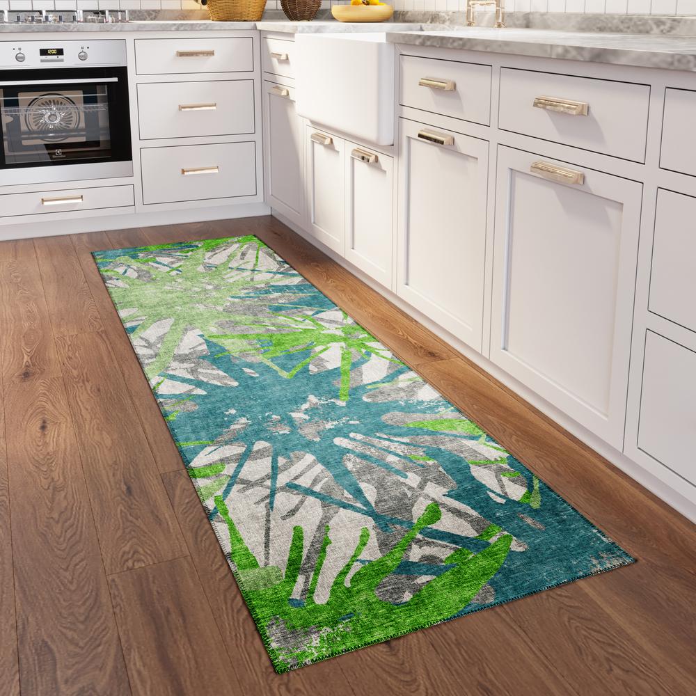 Bravado Green Contemporary Color Splash 2'3" x 7'6" Runner Rug Green ABV36