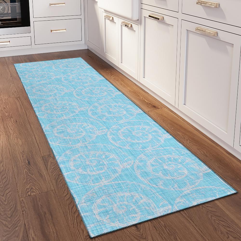 Indoor/Outdoor Surfside ASR41 Aqua Washable 2'3" x 7'6" Runner Rug