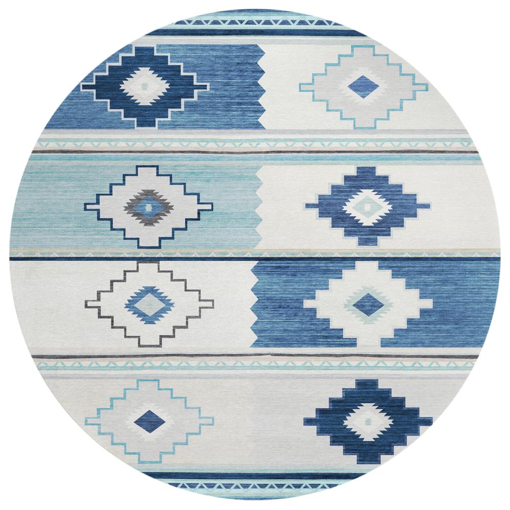 Indoor/Outdoor Sonora ASO31 Blue Washable 8' x 8' Round Rug