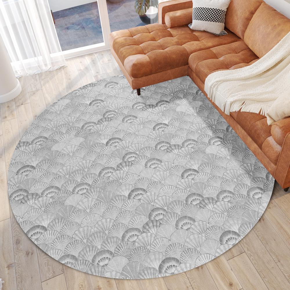 Indoor/Outdoor Surfside ASR32 Gray Washable 8' x 8' Round Rug