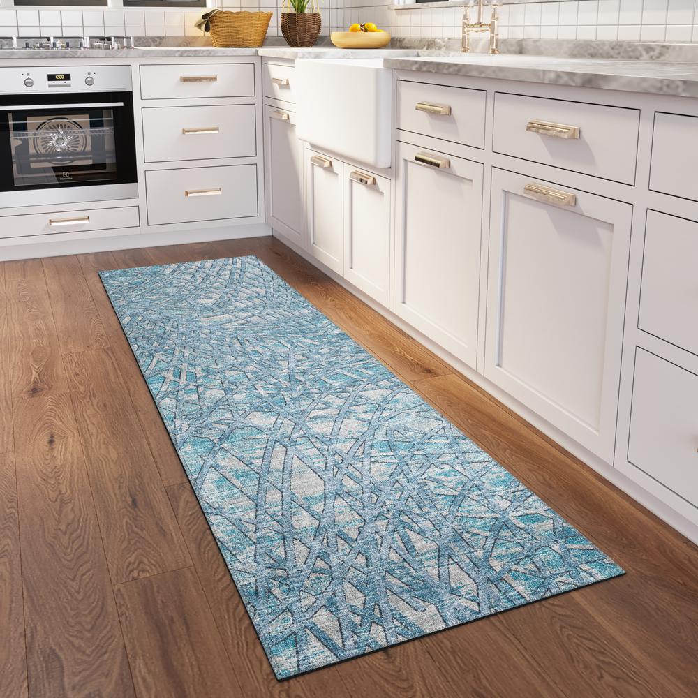 Rylee Blue Transitional Abstract 2'3" x 7'6" Runner Rug Blue ARY32