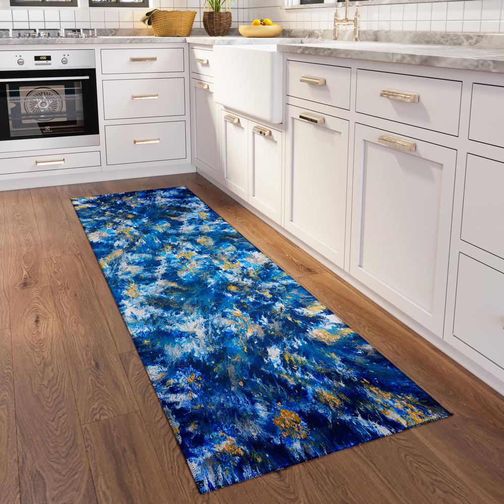 Karina Blue Modern Abstract 2'3" x 7'6" Runner Rug Blue AKC47