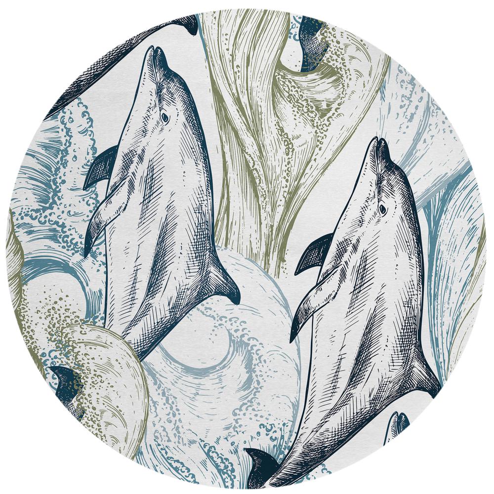 Indoor/Outdoor Harpswell AHP40 Blue Washable 8' x 8' Round Rug