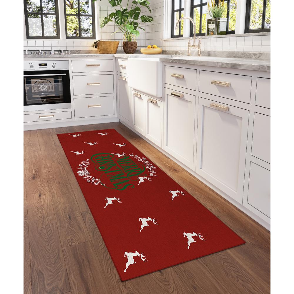 Indoor/Outdoor Cozy Winter ACW36 Red Washable 2'3" x 7'6" Runner Rug