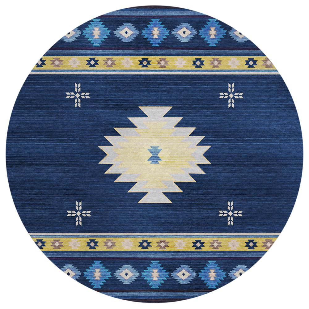 Indoor/Outdoor Sonora ASO34 Blue Washable 8' x 8' Round Rug