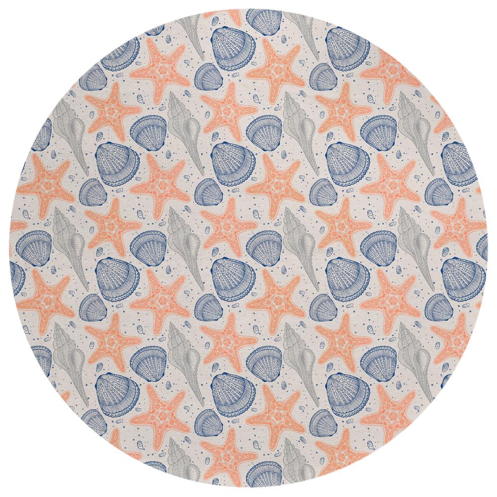 Indoor/Outdoor Surfside ASR34 Peach Washable 8' x 8' Round Rug