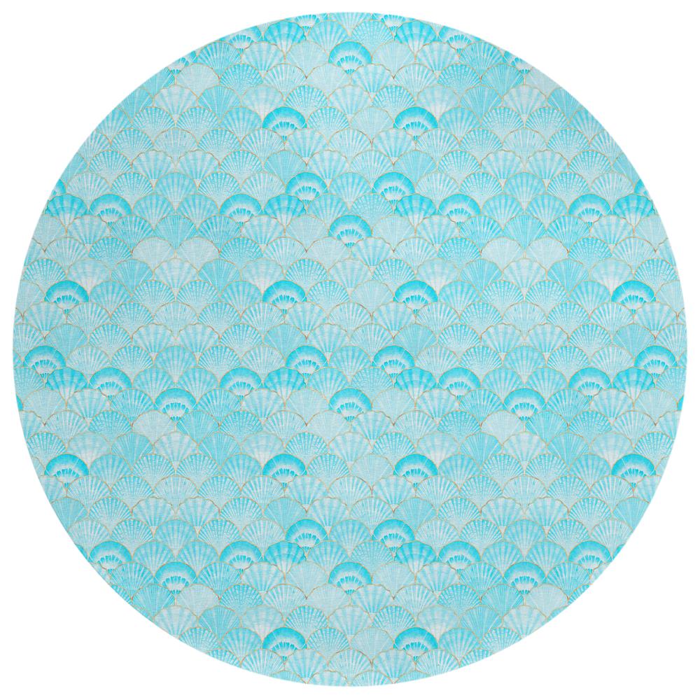 Indoor/Outdoor Surfside ASR32 Aqua Washable 8' x 8' Round Rug