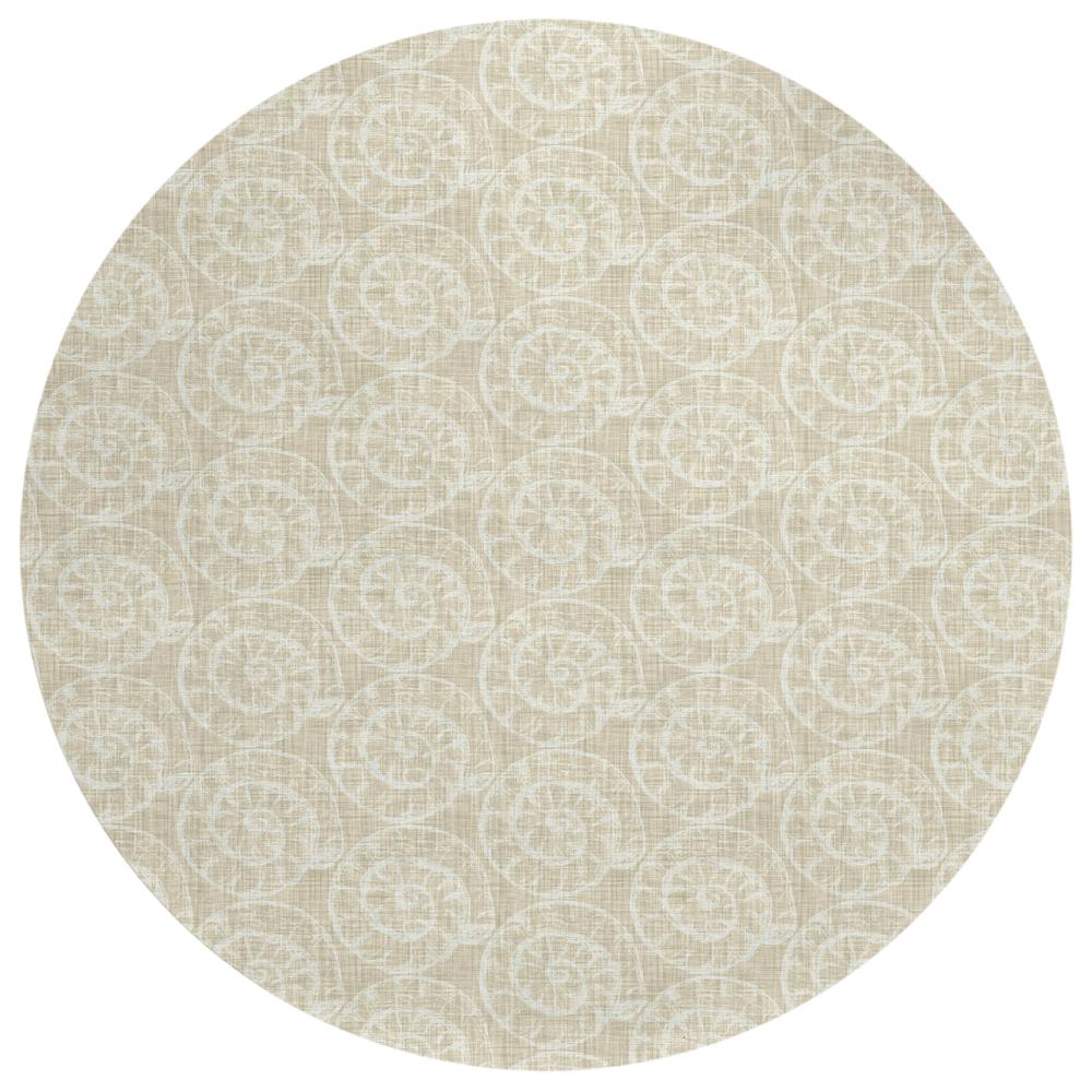 Indoor/Outdoor Surfside ASR41 Beige Washable 8' x 8' Round Rug