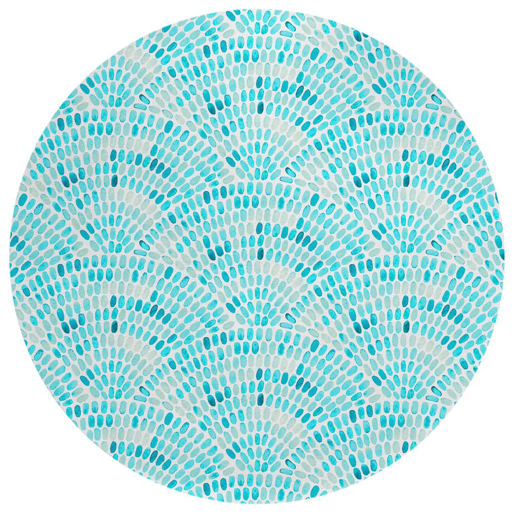 Indoor/Outdoor Surfside ASR37 Aqua Washable 8' x 8' Round Rug