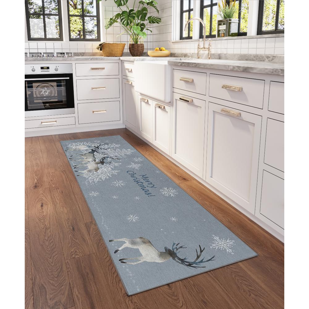 Indoor/Outdoor Cozy Winter ACW32 Gray Washable 2'3" x 7'6" Runner Rug