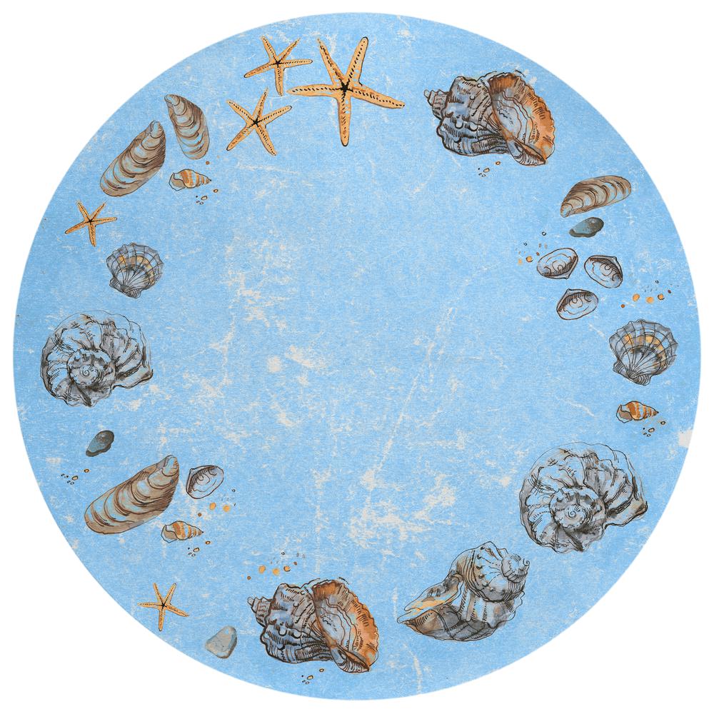 Indoor/Outdoor Surfside ASR39 Blue Washable 8' x 8' Round Rug
