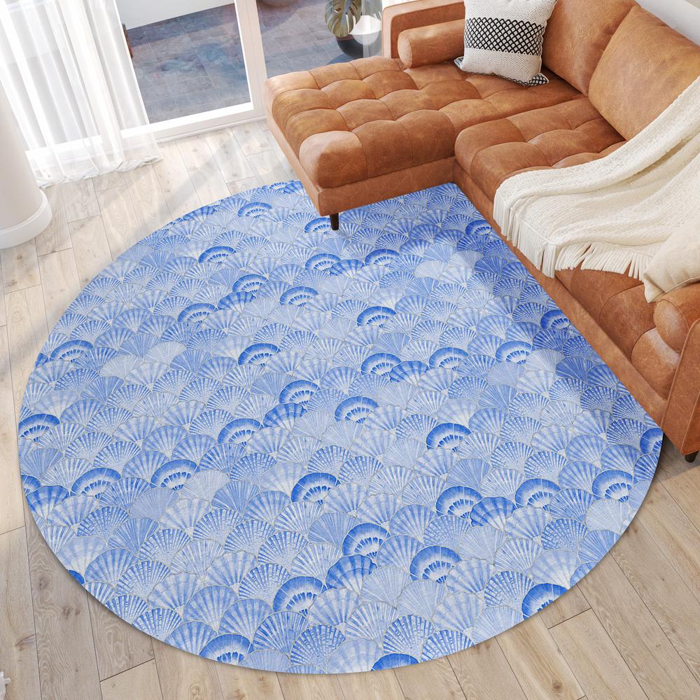 Indoor/Outdoor Surfside ASR32 Blue Washable 8' x 8' Round Rug