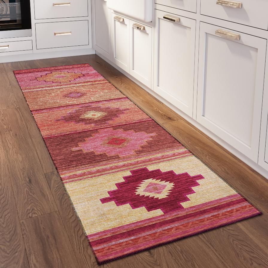 Indoor/Outdoor Sonora ASO31 Pink Washable 2'3" x 7'6" Runner Rug