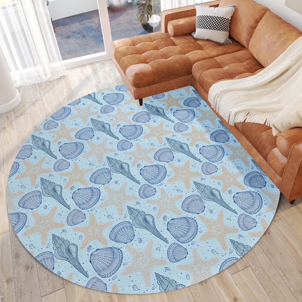 Indoor/Outdoor Surfside ASR34 Blue Washable 8' x 8' Round Rug