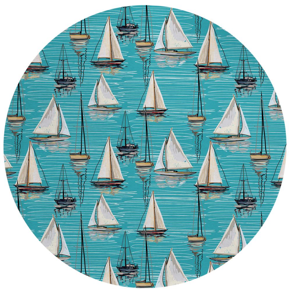 Indoor/Outdoor Harpswell AHP38 Seaglass Washable 8' x 8' Round Rug