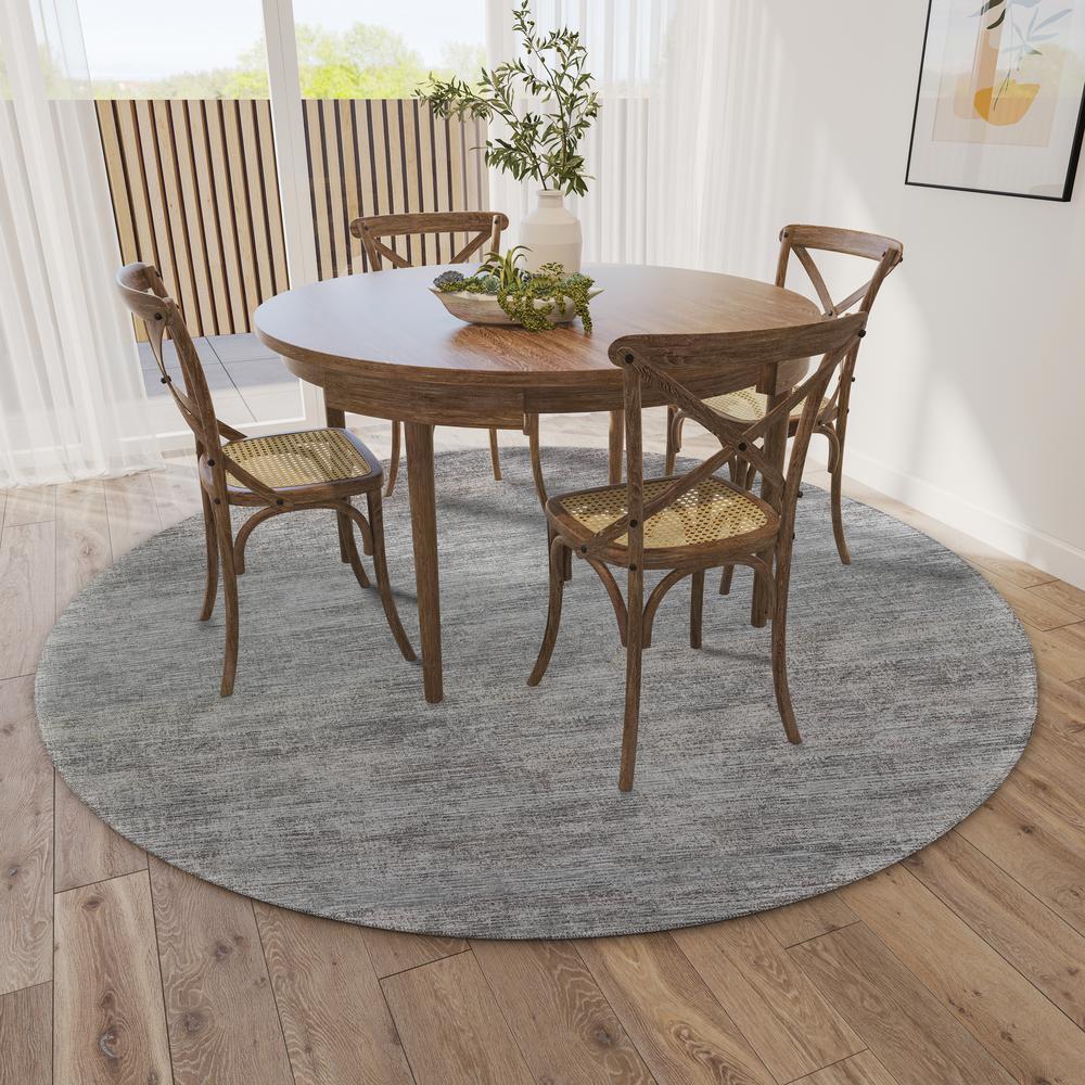 Marston Silver Transitional Striped 8' x 8' Round Rug Silver AMA31