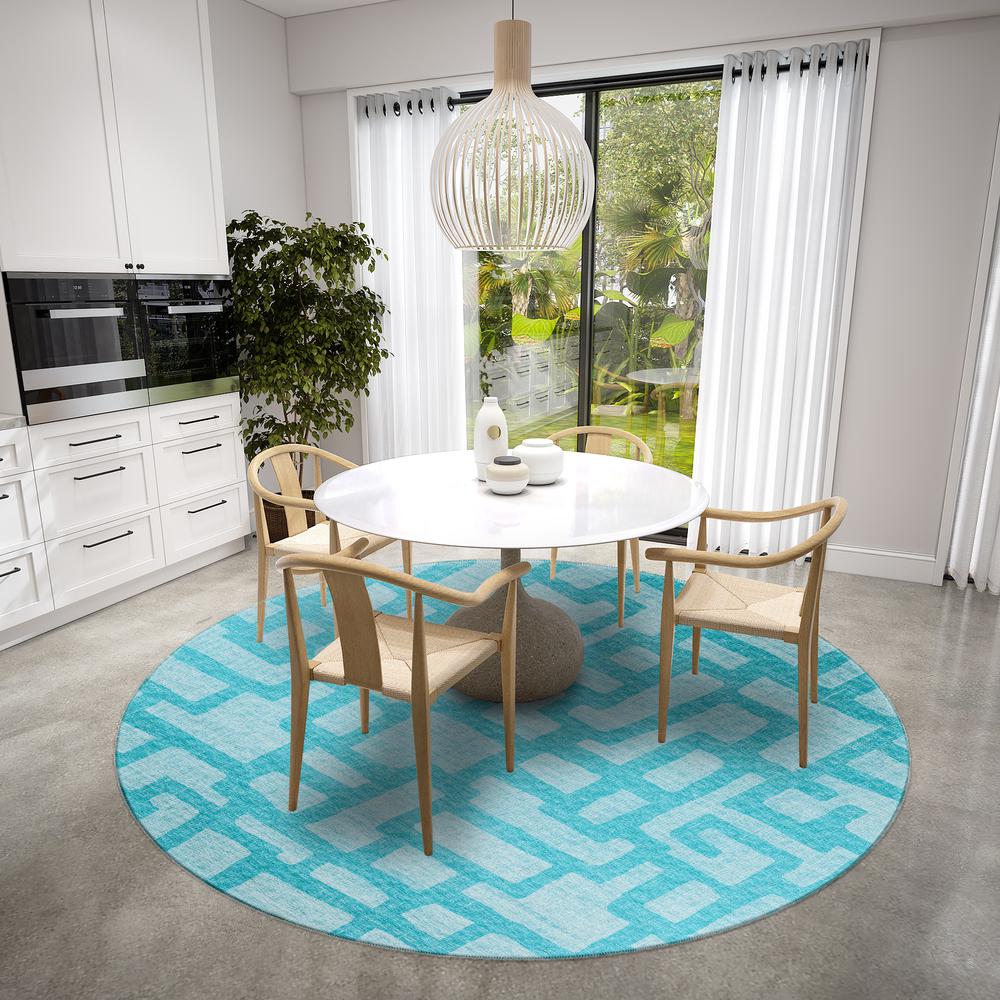 Yuma Turquoise Contemporary Geometric 8' x 8' Area Rug Turquoise AYU34