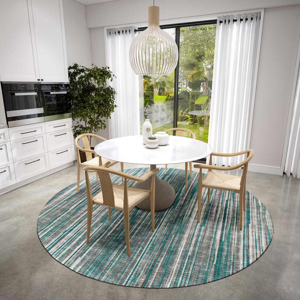 Waverly Peacock Contemporary Striped 8' x 8' Round Rug Peacock AWA31