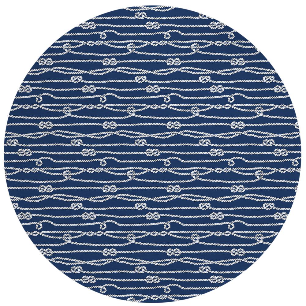 Indoor/Outdoor Harpswell AHP37 Blue Washable 8' x 8' Round Rug