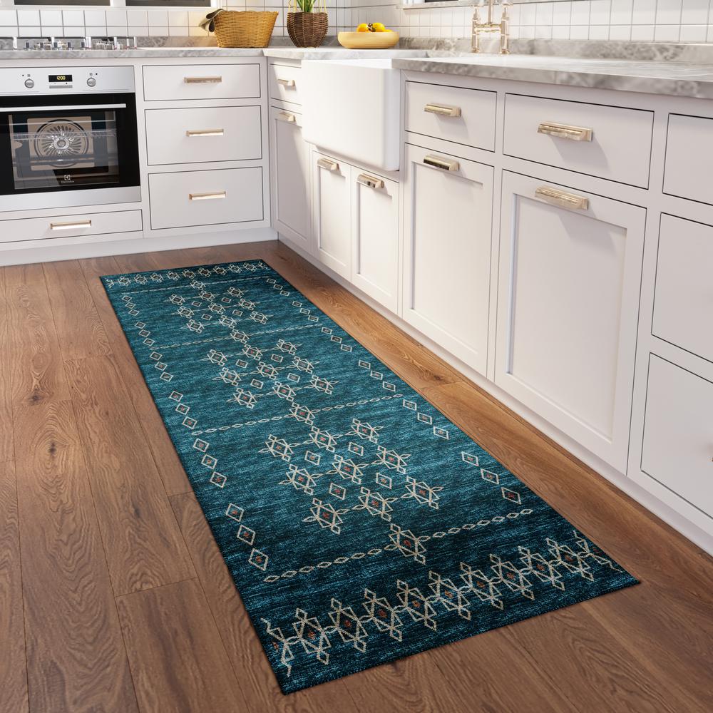 Yuma Blue Transitional Southwest 2'3" x 7'6" Runner Rug Blue AYU33
