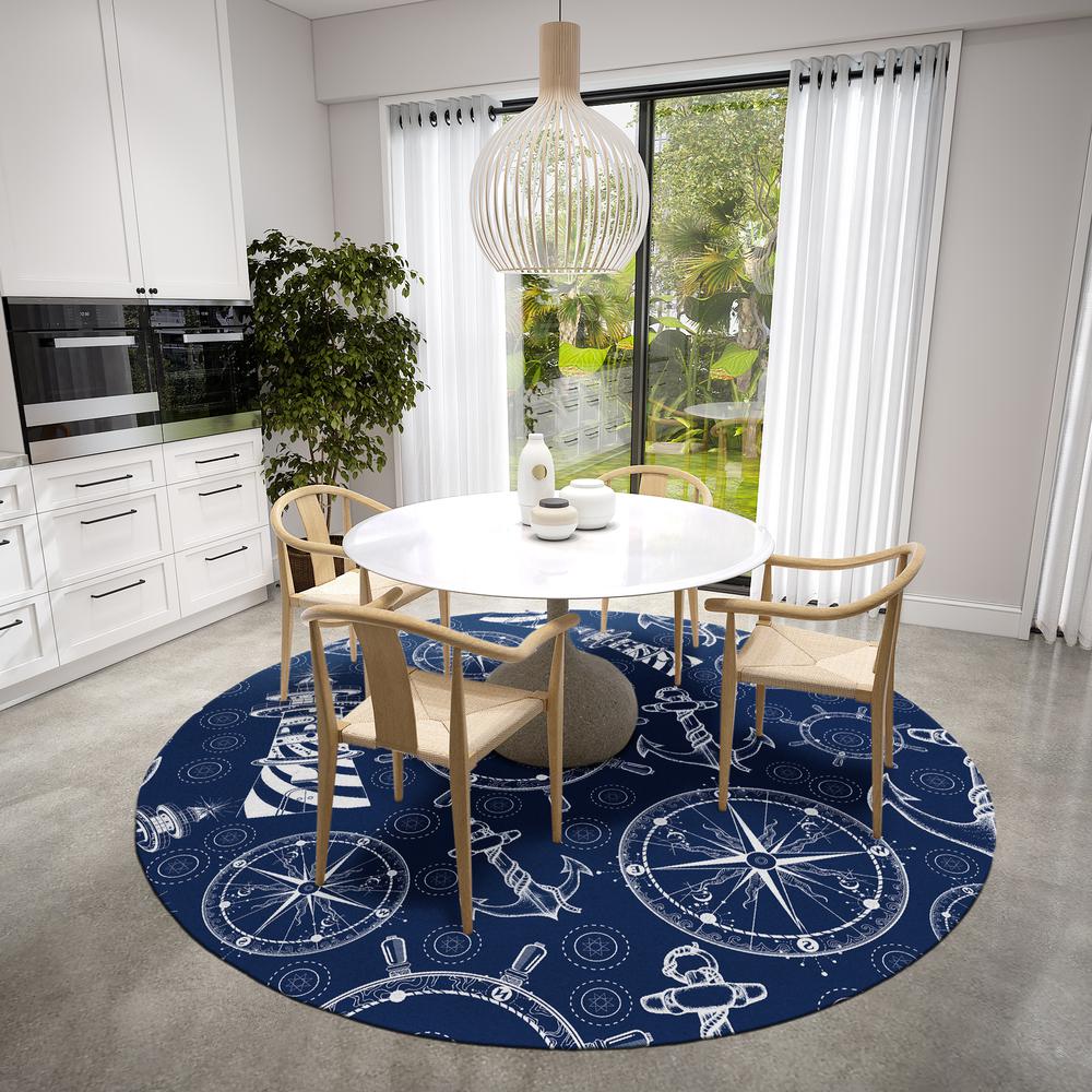 Indoor/Outdoor Harpswell AHP39 Blue Washable 8' x 8' Round Rug