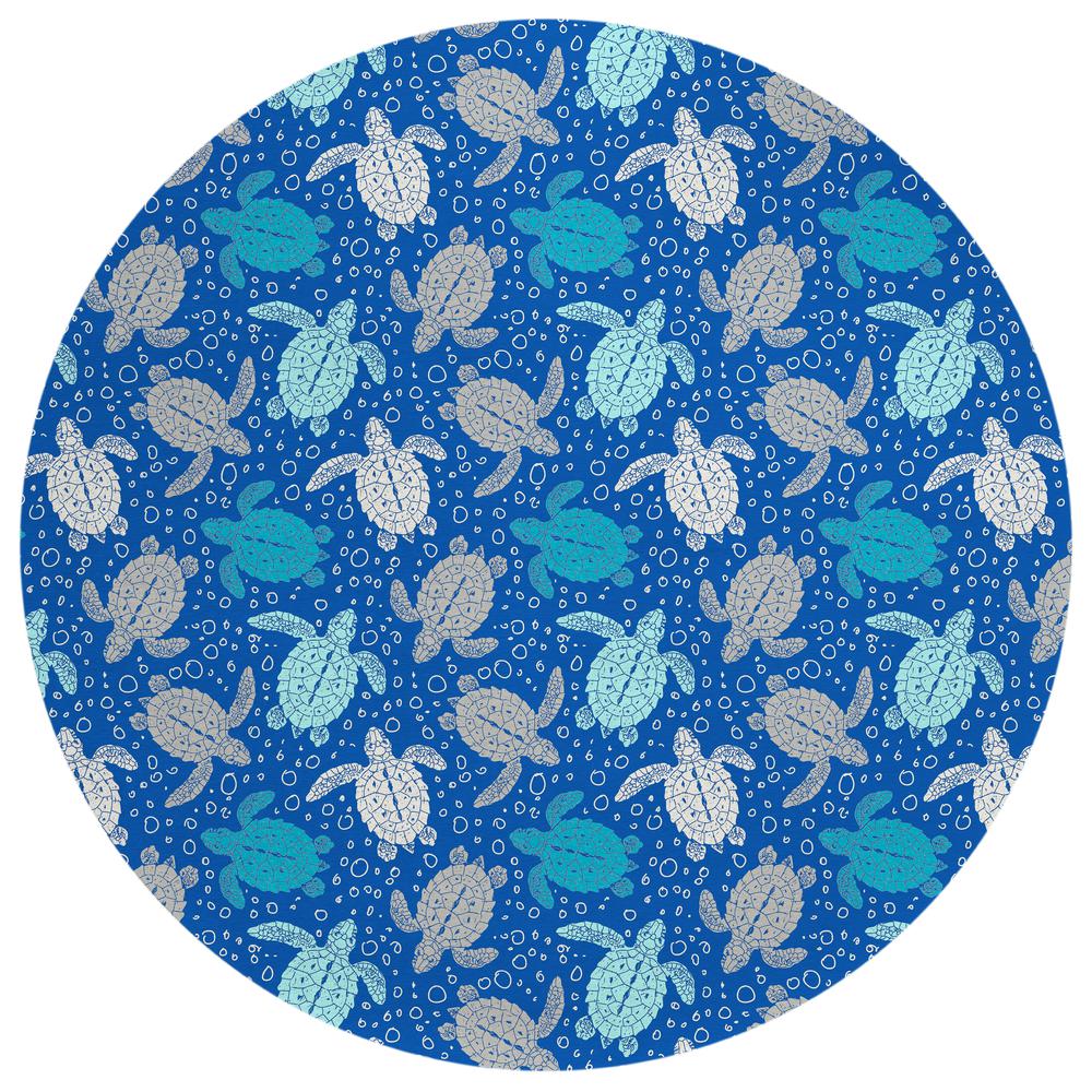 Indoor/Outdoor Surfside ASR43 Blue Washable 8' x 8' Round Rug