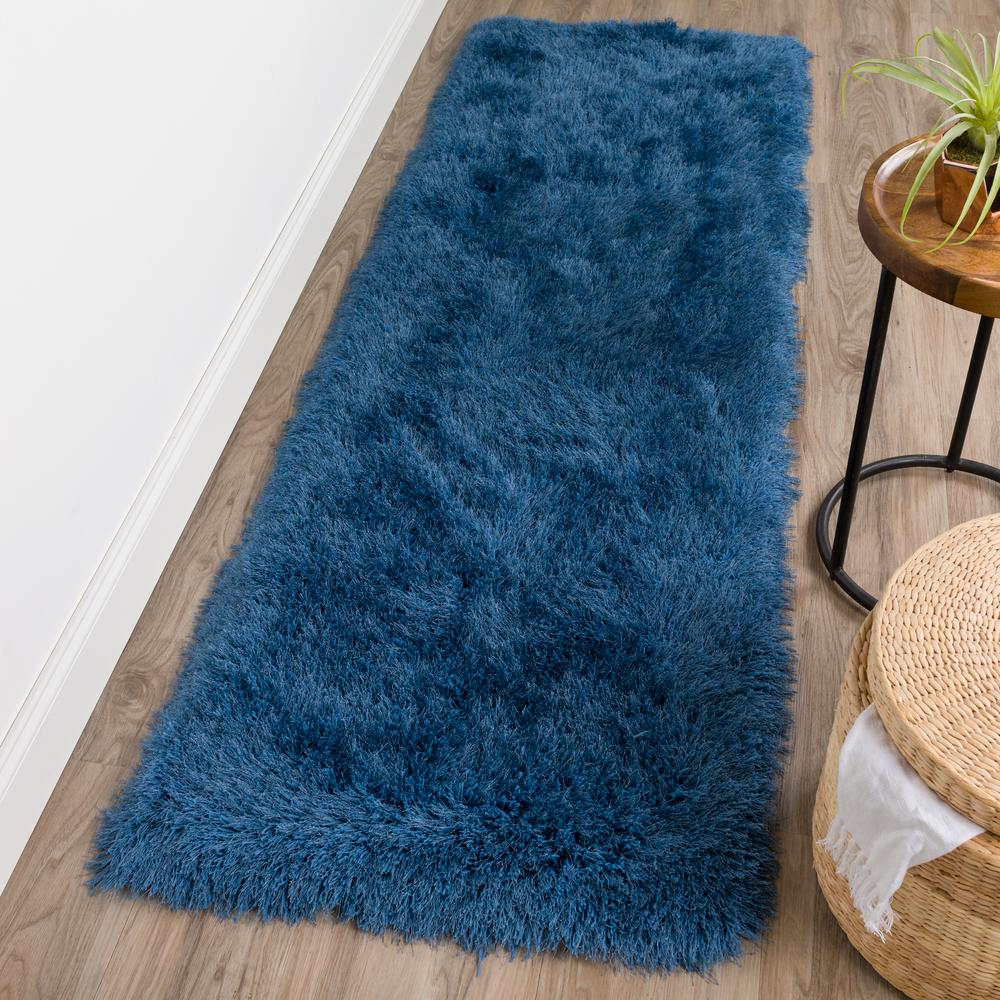 Addison Aurora Deeply Complex Modern Blue Shag 2’3" x 7’6" Runner Rug