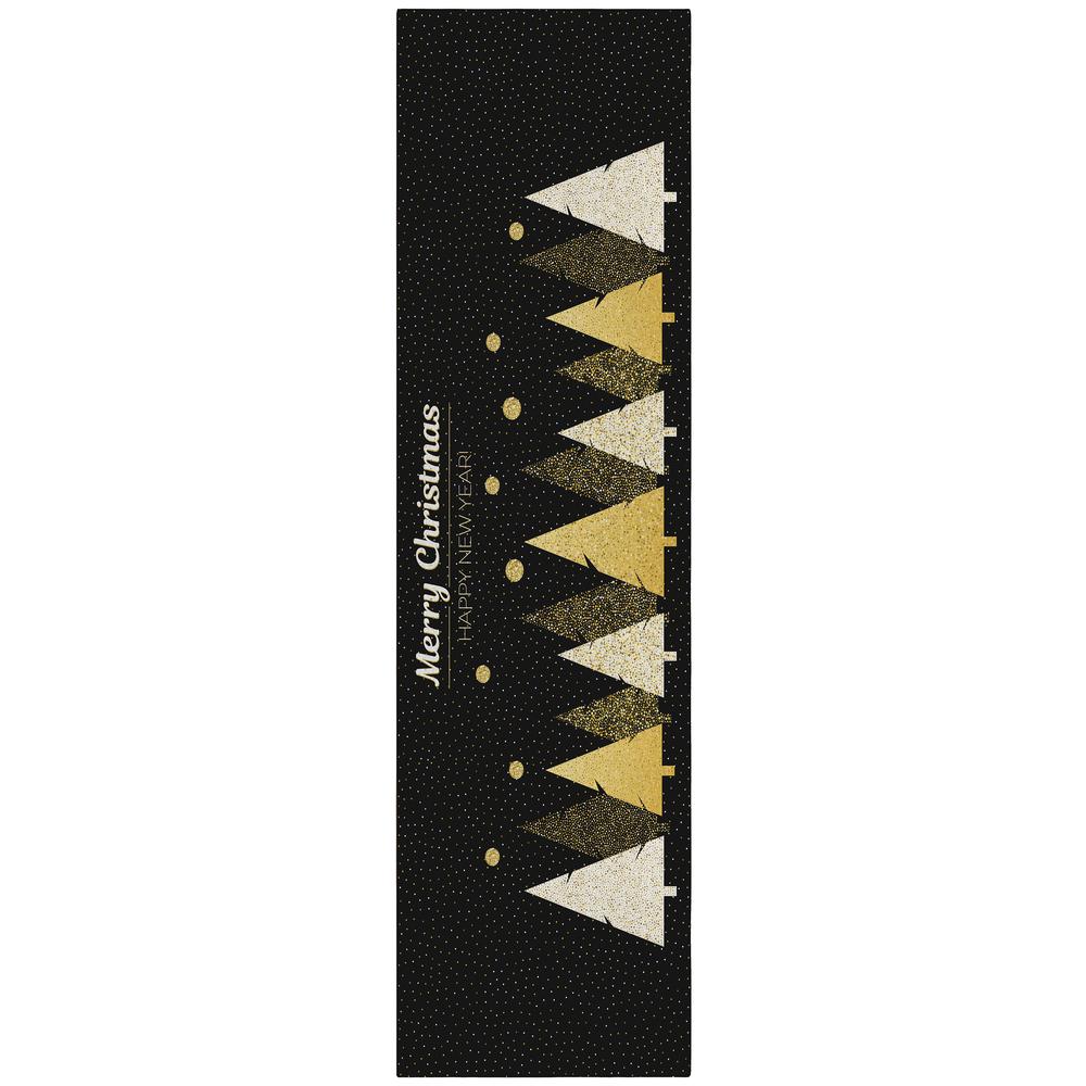 Indoor/Outdoor Cozy Winter ACW41 Black Washable 2'3" x 7'6" Runner Rug