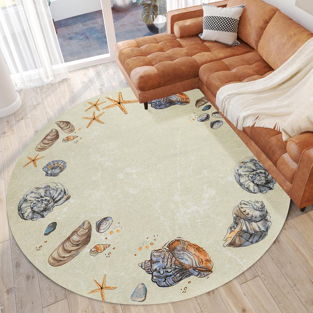 Indoor/Outdoor Surfside ASR39 Oyster Washable 8' x 8' Round Rug