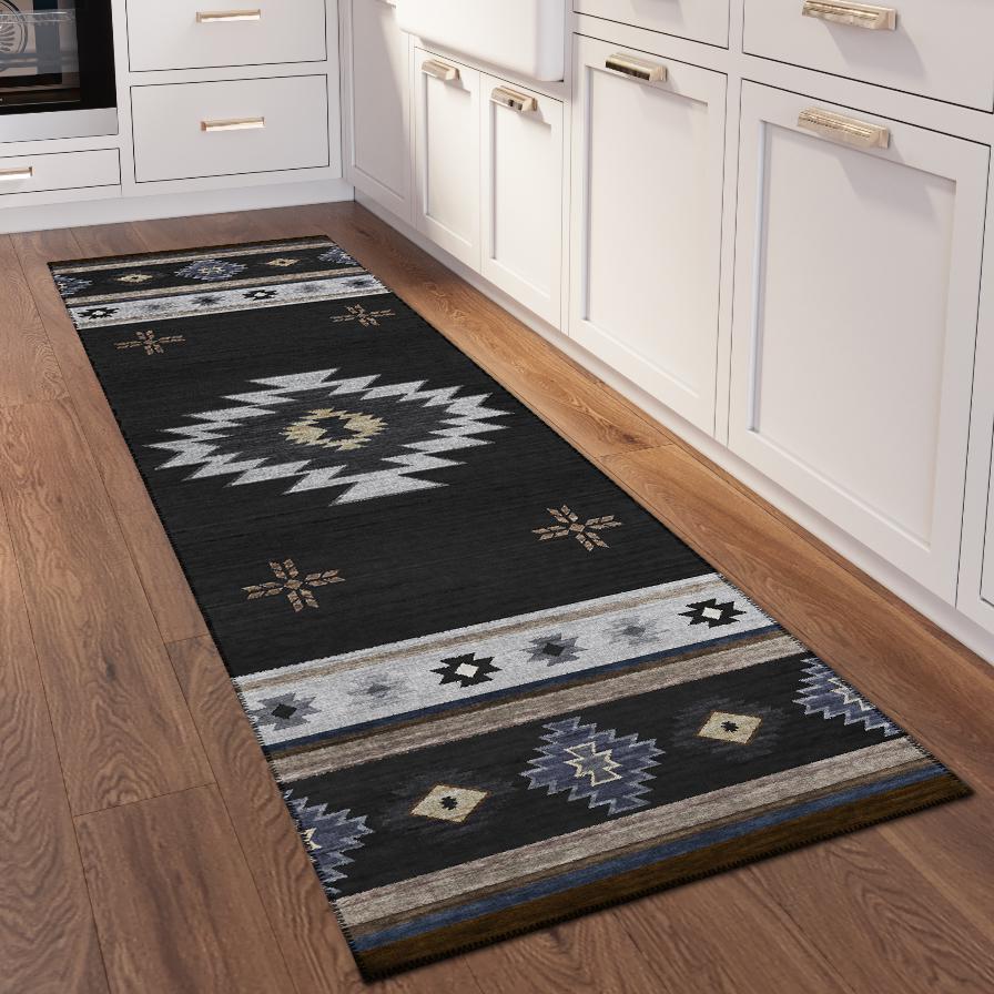 Indoor/Outdoor Sonora ASO34 Midnight Washable 2'3" x 7'6" Runner Rug