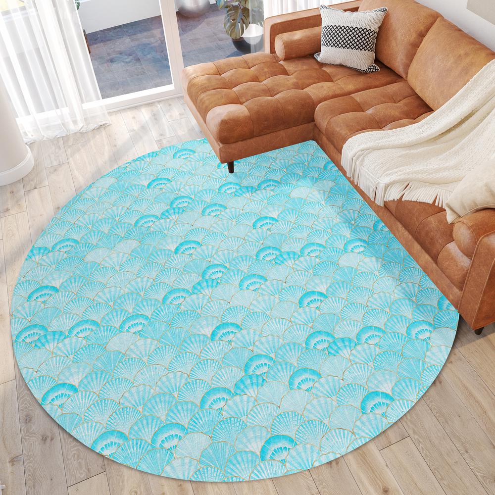 Indoor/Outdoor Surfside ASR32 Aqua Washable 8' x 8' Round Rug