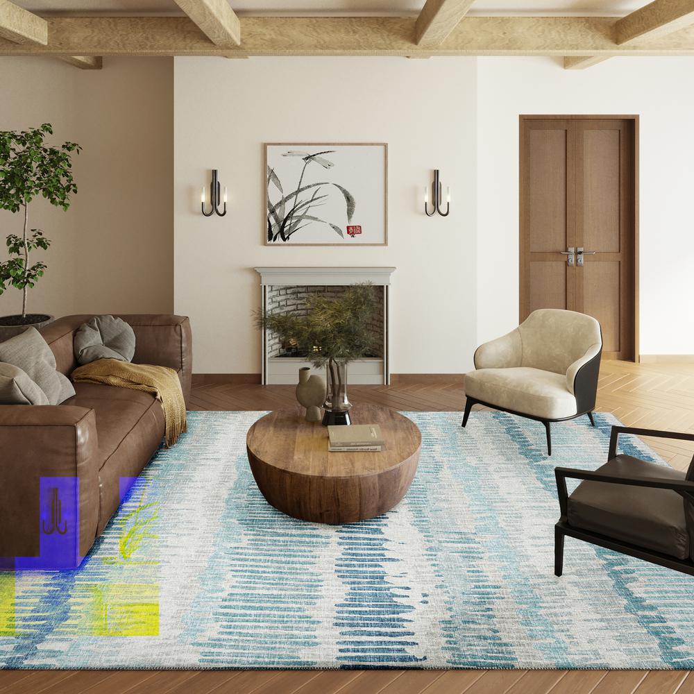 Rylee Blue Transitional Striped 10' x 14' Area Rug Blue ARY34