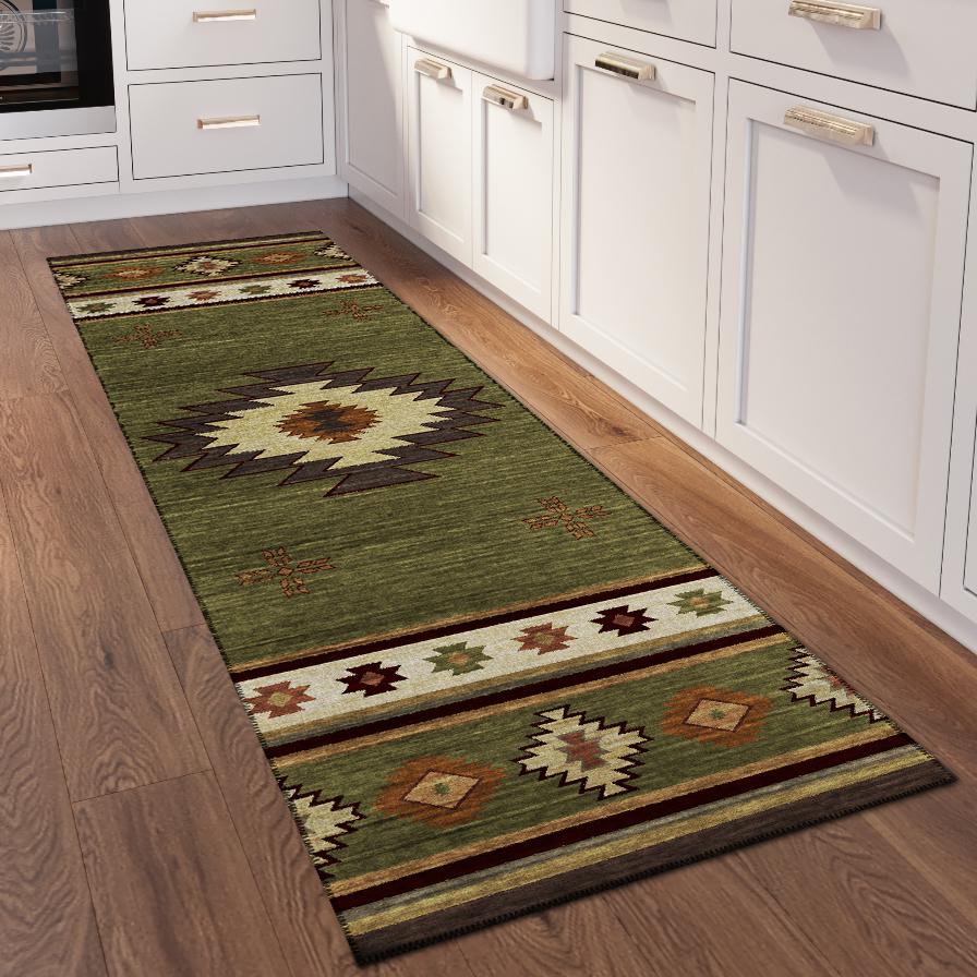 Indoor/Outdoor Sonora ASO34 Green Washable 2'3" x 7'6" Runner Rug