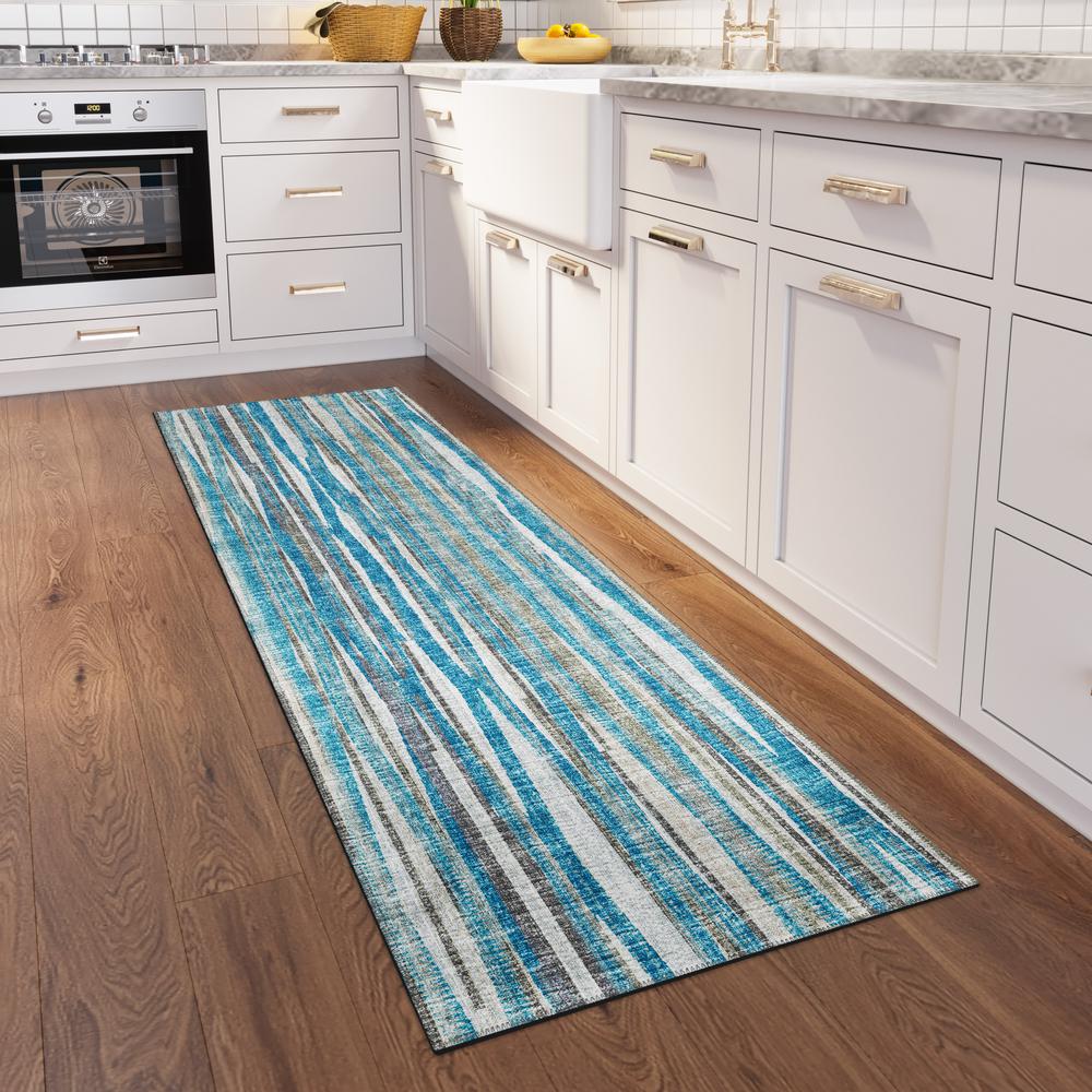 Waverly Blue Contemporary Striped 2'3" x 7'6" Runner Rug Blue AWA31