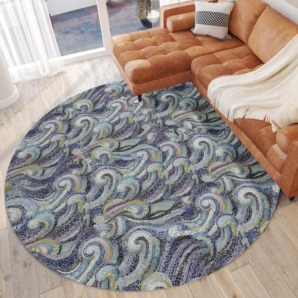 Indoor/Outdoor Surfside ASR44 Stormy Washable 8' x 8' Round Rug