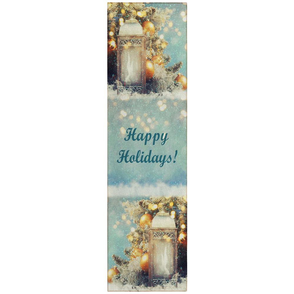 Indoor/Outdoor Cozy Winter ACW33 Blue Washable 2'3" x 7'6" Runner Rug