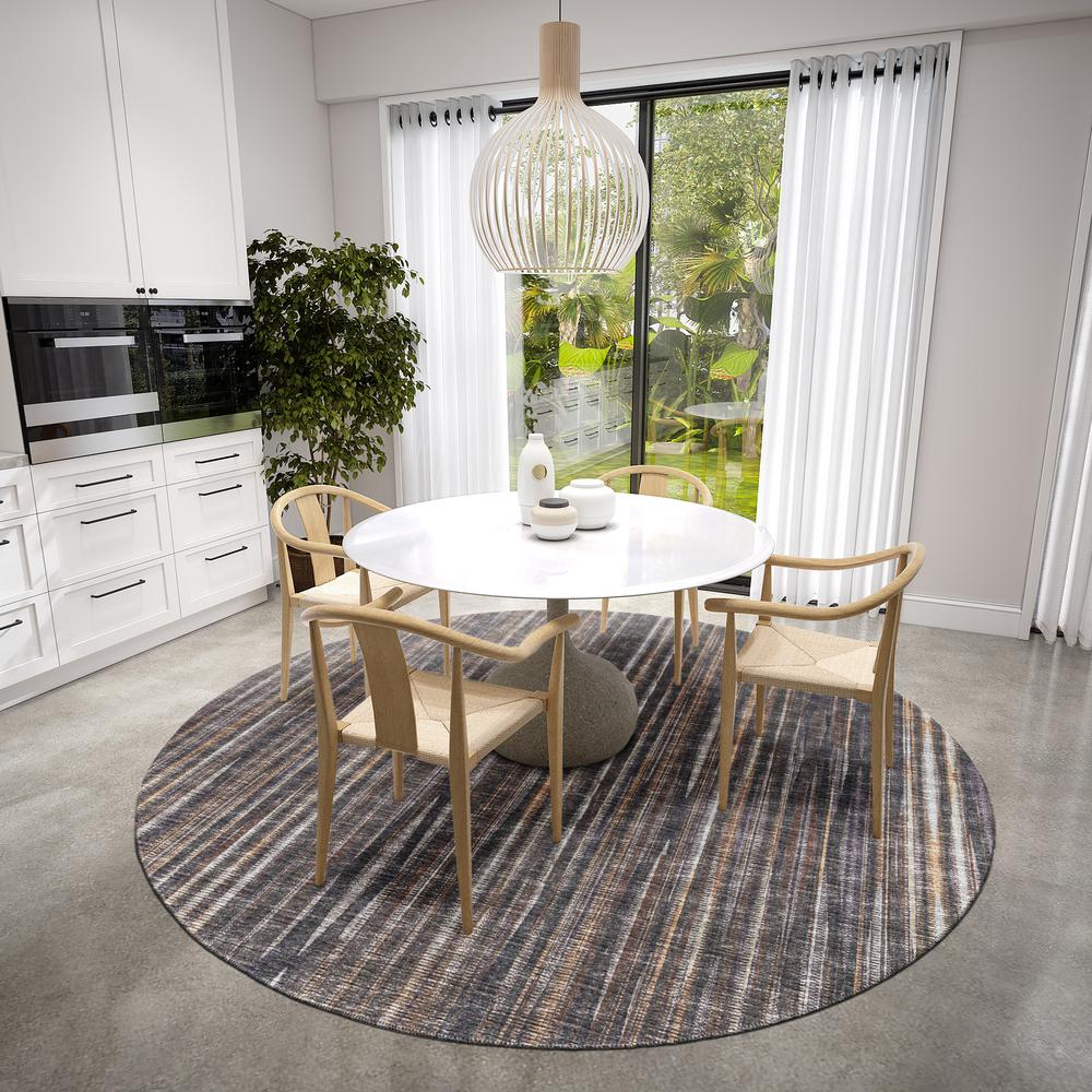 Waverly Brown Contemporary Striped 8' x 8' Round Rug Brown AWA31