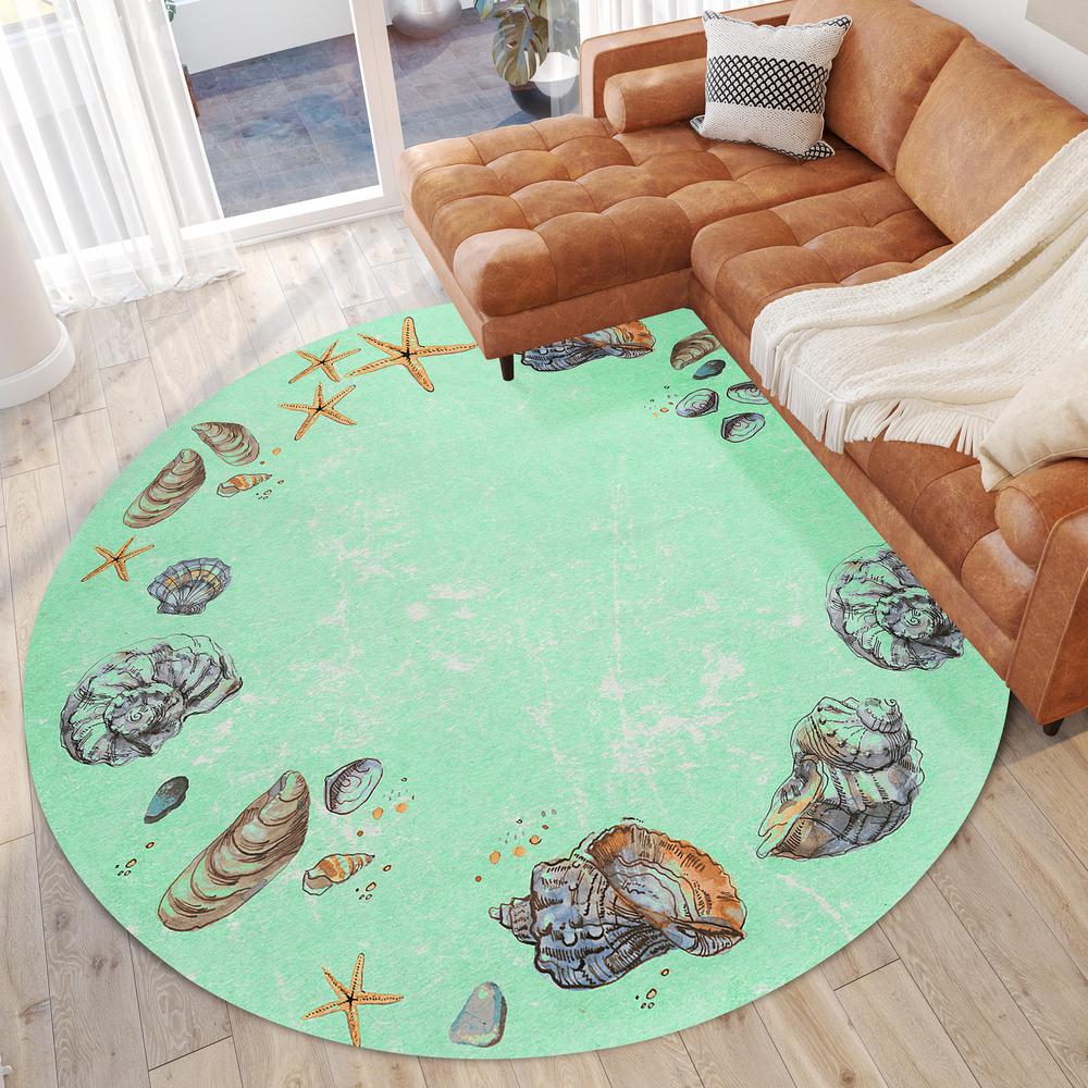 Indoor/Outdoor Surfside ASR39 Green Washable 8' x 8' Round Rug