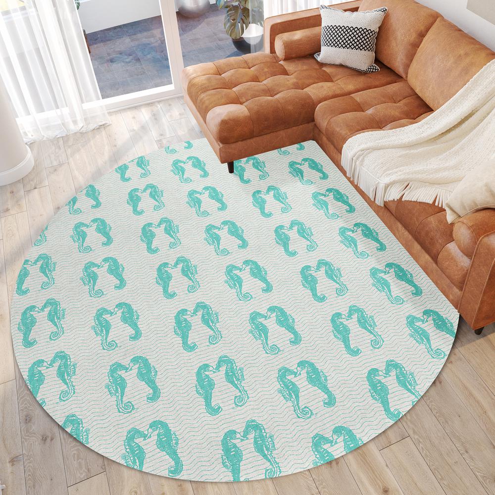 Indoor/Outdoor Surfside ASR45 Aqua Washable 8' x 8' Round Rug