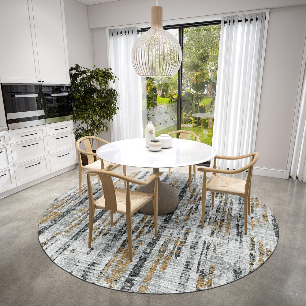 Rylee Silver Transitional Abstract 8' x 8' Round Rug Silver ARY36