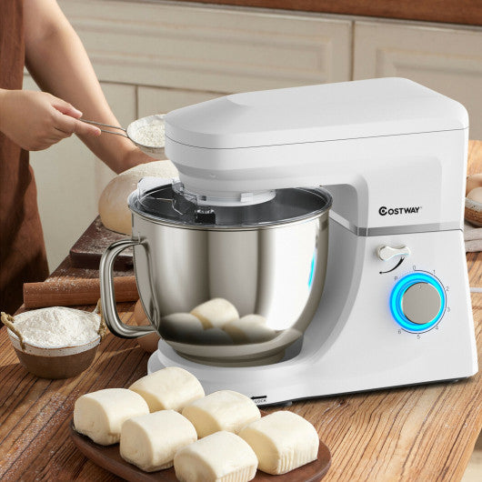 7.5 QT Tilt-Head Stand Mixer 6 Speed 660W with Dough Hook Beater -White