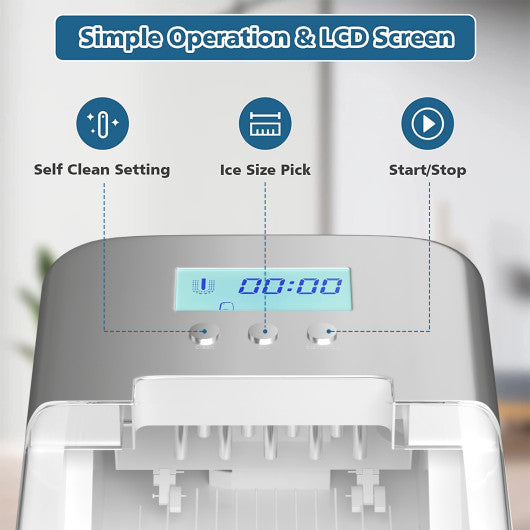 26 lbs Countertop LCD Display Ice Maker with Ice Scoop-Sliver