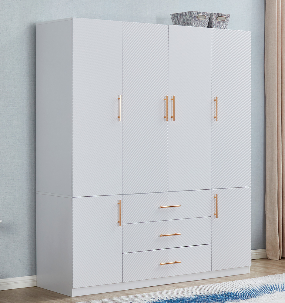 LivelyLodge 74.2 Tall 4 Doors 3 Drawers White Closet Wardrobe Closet Armoire Large Bedroom Freestanding Storage Closet Cabinet Bathroom Clothes Storage White Wooden Organizer with Hanging Rod Shelves